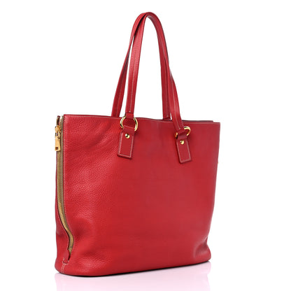 Prada Vitello Daino Side Zip Shopper Tote Rosso 3 of 8