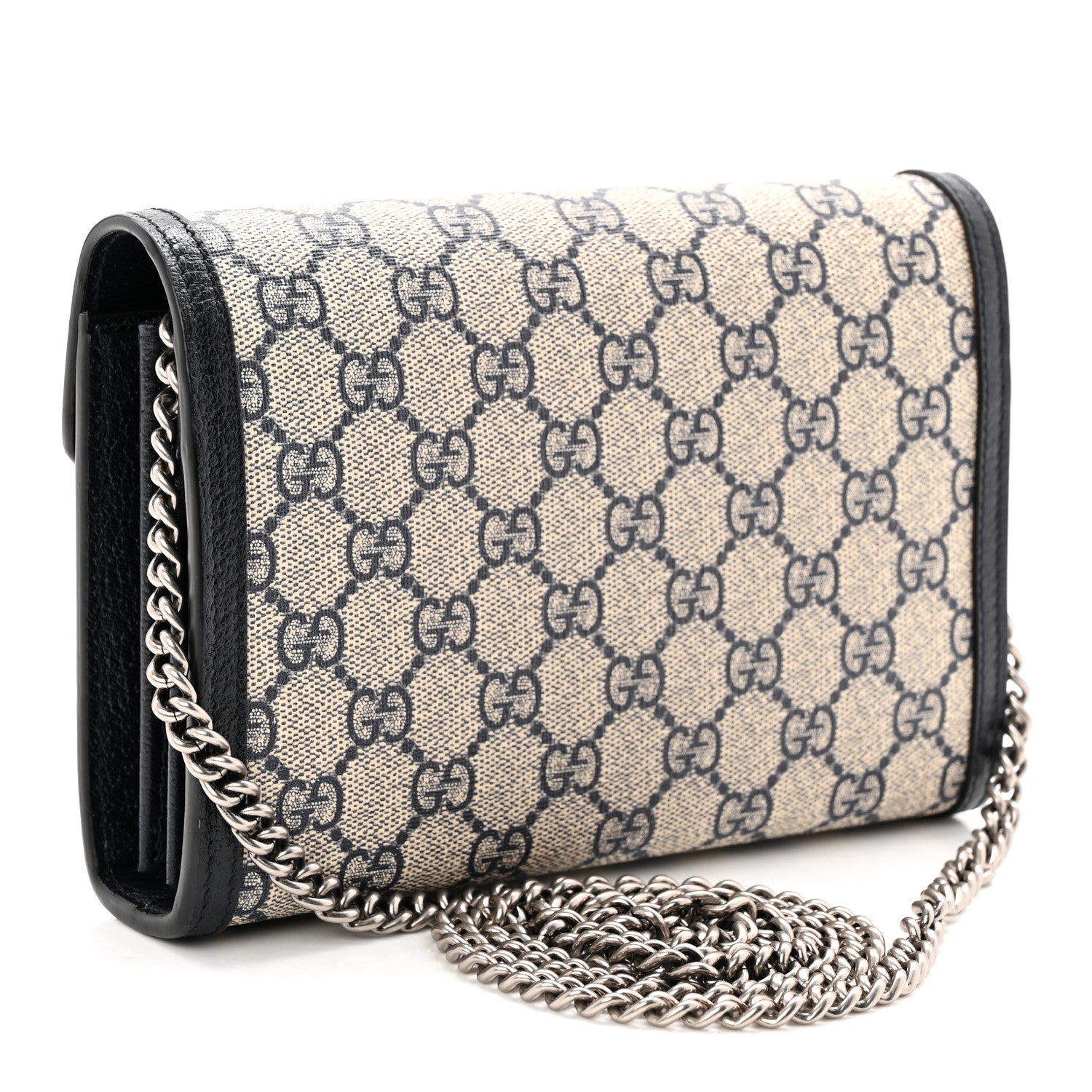 Gucci GG Supreme Monogram Textured Dollar Calfskin Mini Dionysus Chain Wallet Beige Blue 2 of 10