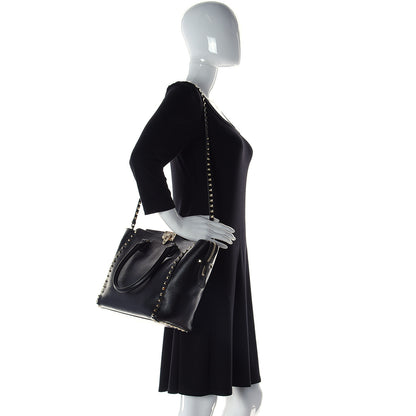 Valentino Garavani Textured Calfskin Rockstud Double Handle Tote Black 2 of 17