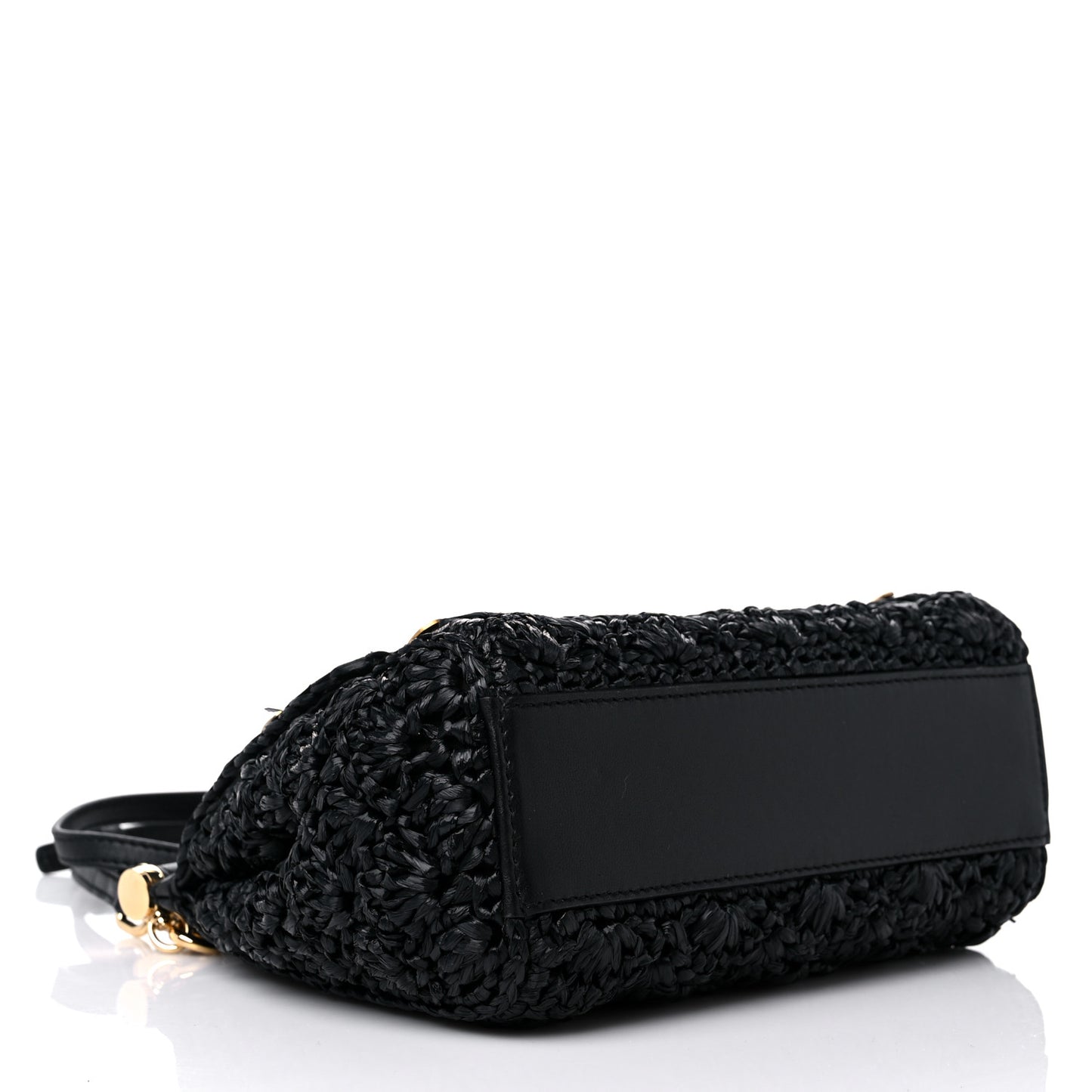 Raffia Crochet Coin Charm Medium Miss Sicily Satchel Black