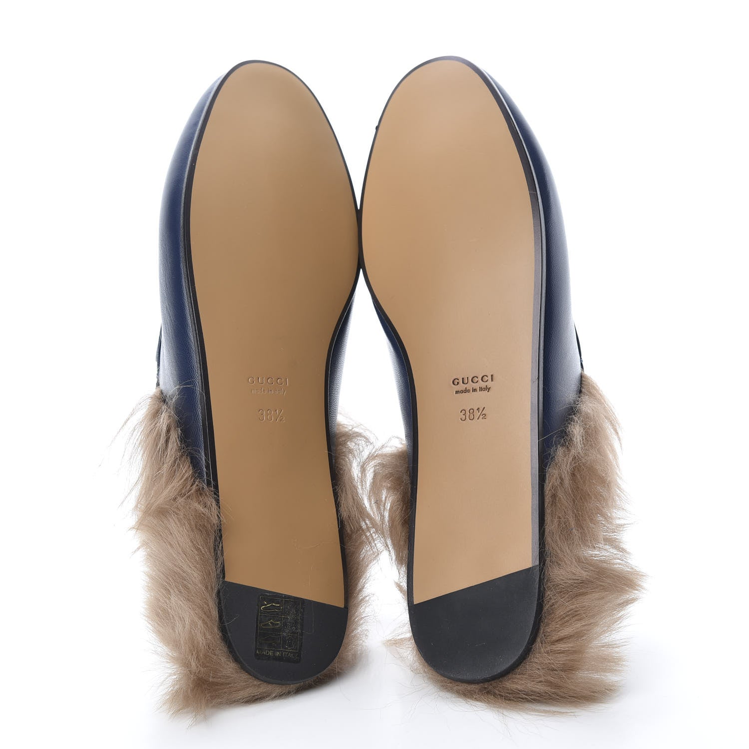 Gucci Malaga Kid Fur Womens Princetown Slippers 38.5 Blue Agata 5 of 8