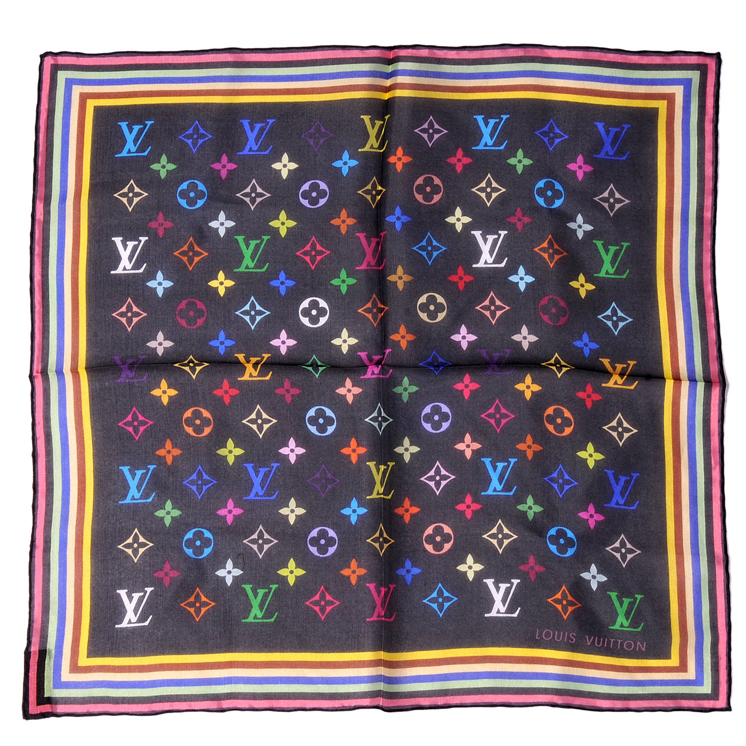 Louis Vuitton Silk Monogram Multicolor Square Scarf Black 2 of 5