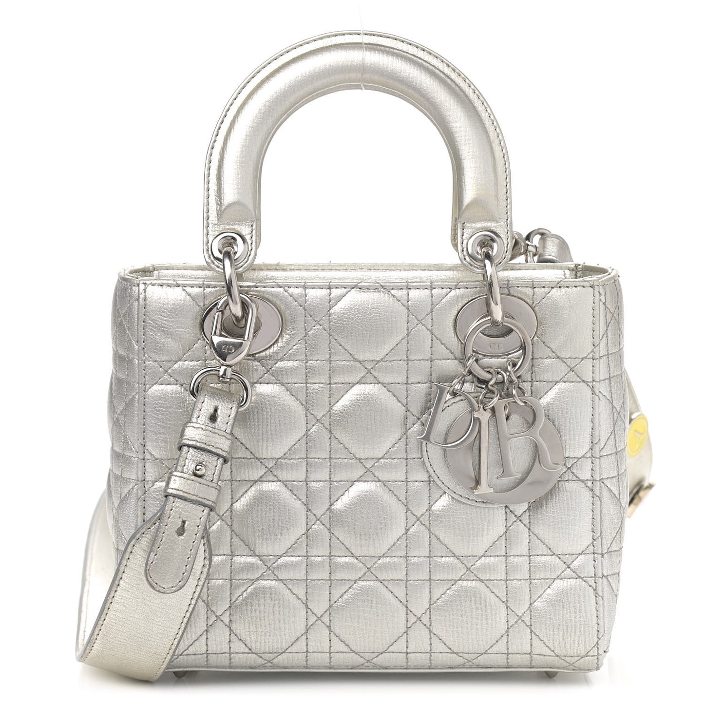 Metallic Grained Calfskin Cannage Small Lucky Badges My Lady Dior Silver