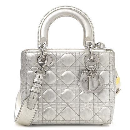 Christian Dior Metallic Grained Calfskin Cannage Small Lucky Badges My Lady Dior Silver 1 of 10