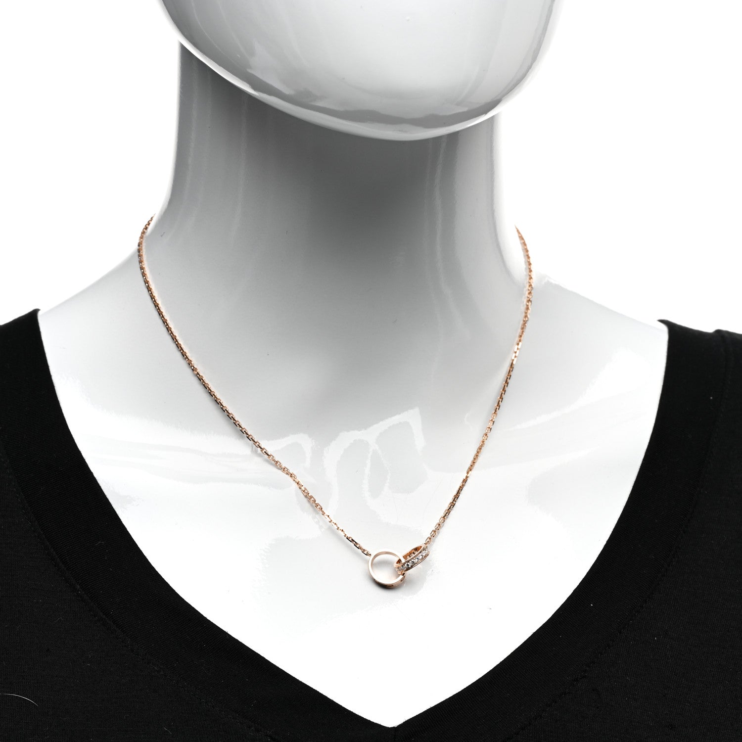 Cartier 18K Pink Gold Diamond Interlocking LOVE Necklace 2 of 4