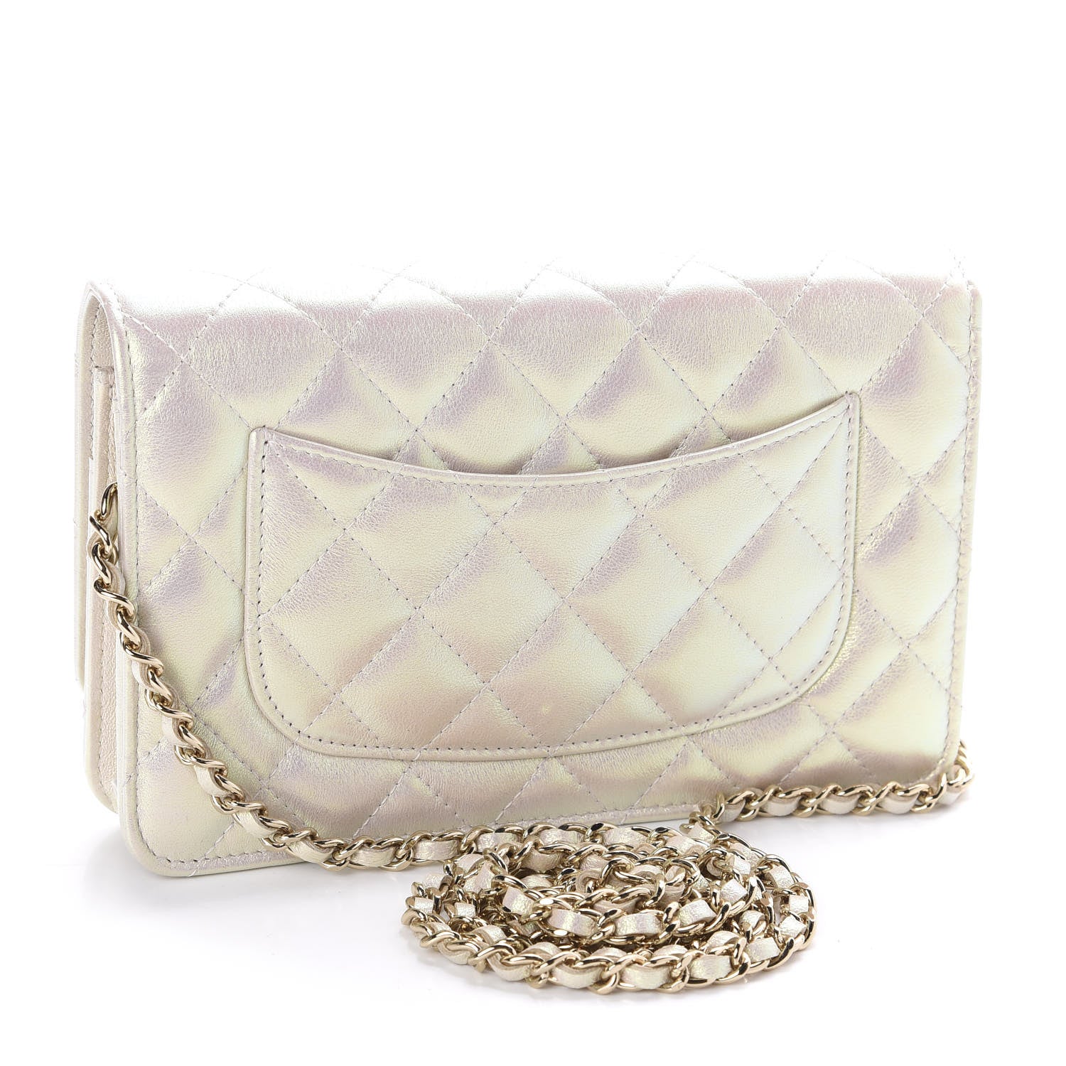 Chanel Iridescent Lambskin Quilted Wallet On Chain WOC Ivory 3 of 12