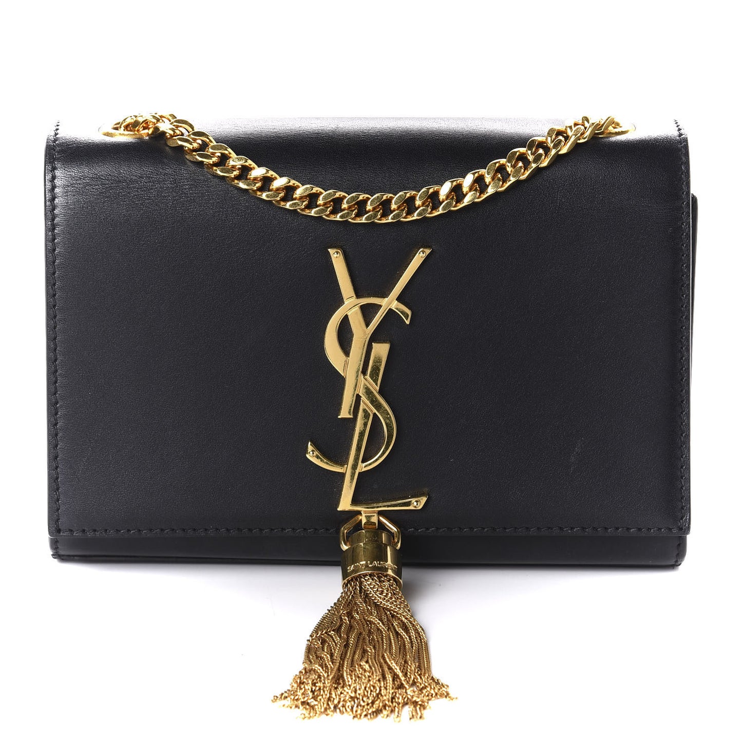Calfskin Small Classic Monogram Kate Tassel Satchel Black