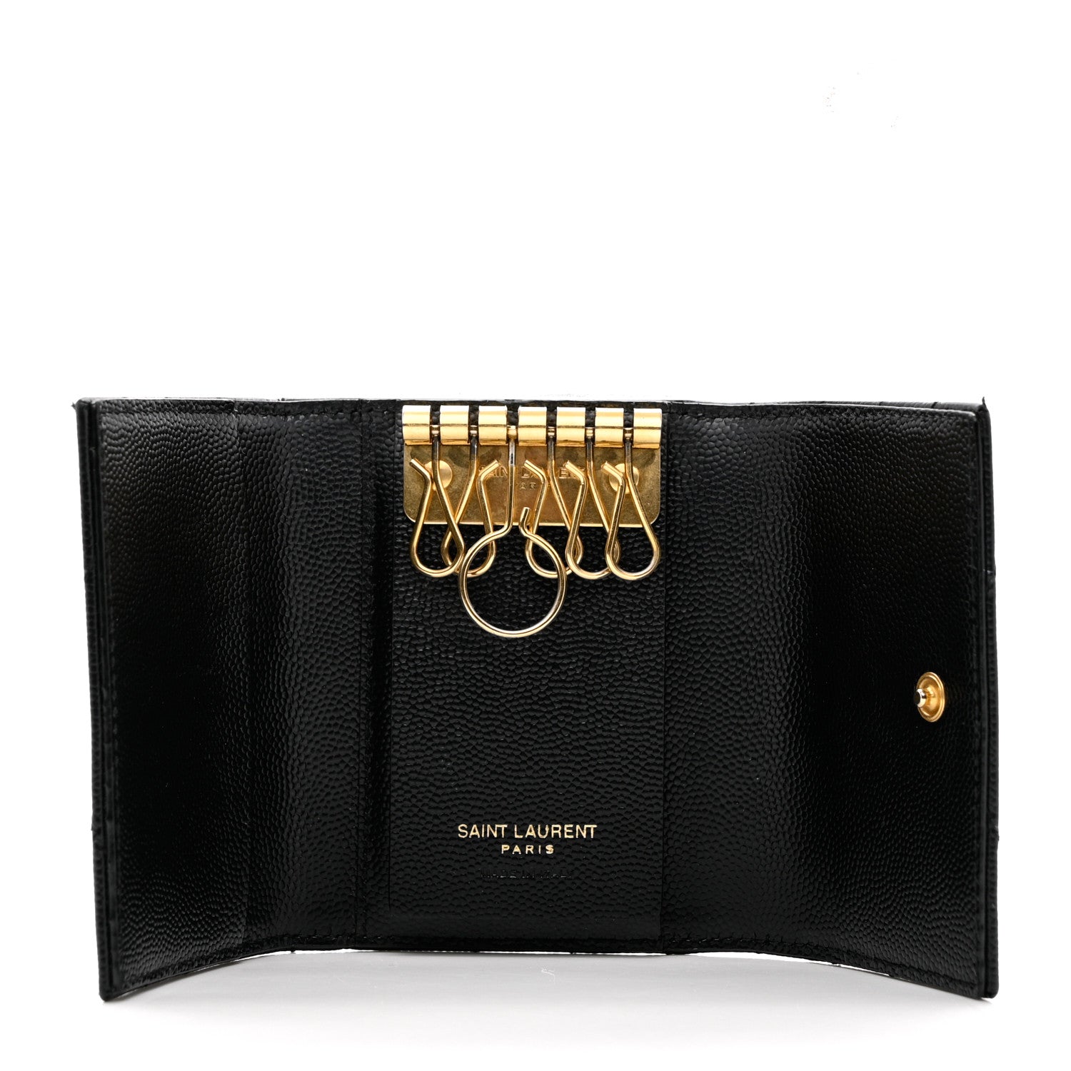 Saint Laurent Grain De Poudre Matelasse Cassandre Monogram Slim Key Case Black 5 of 7