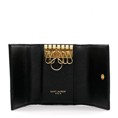 Saint Laurent Grain De Poudre Matelasse Cassandre Monogram Slim Key Case Black 5 of 7