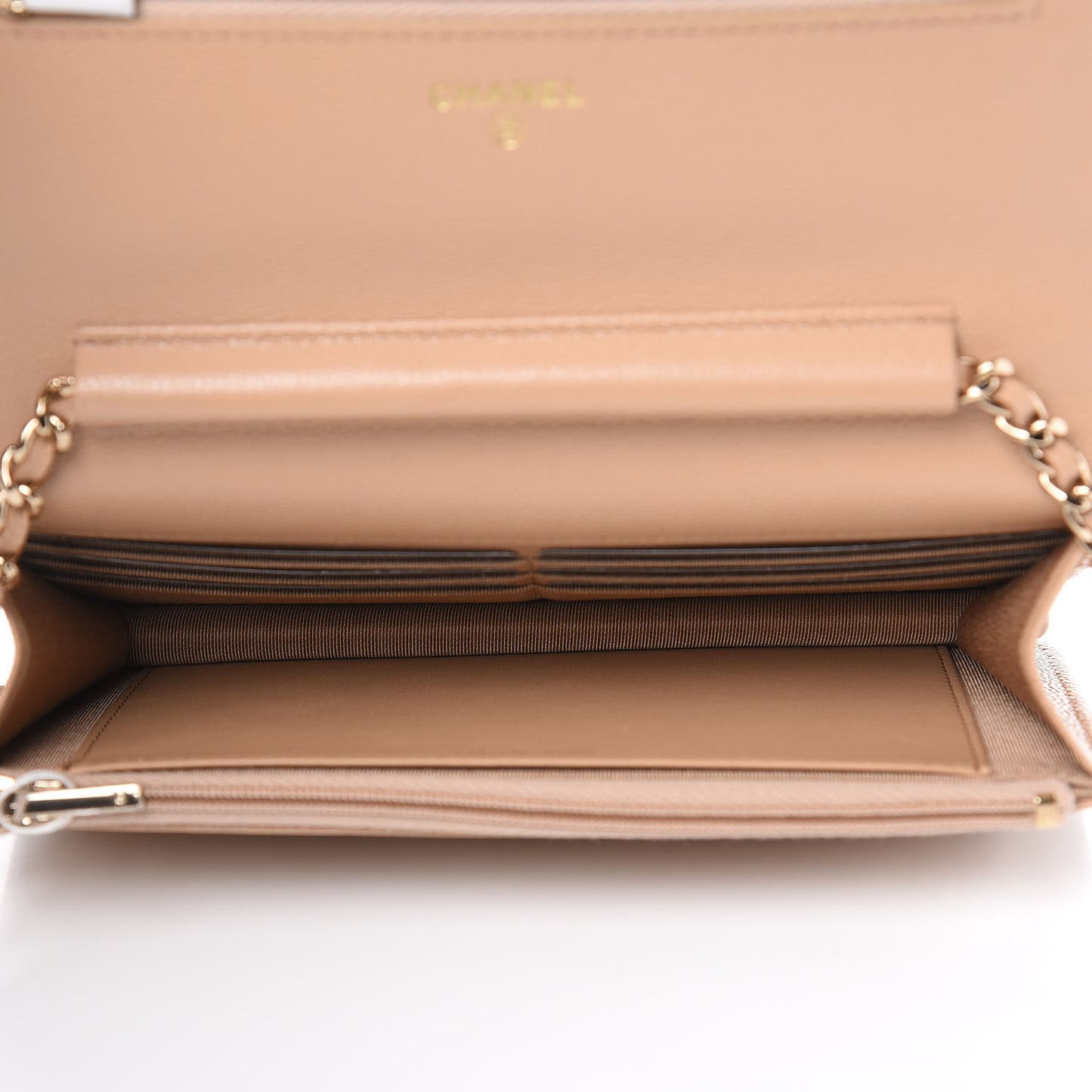Caviar Quilted Wallet On Chain WOC Beige