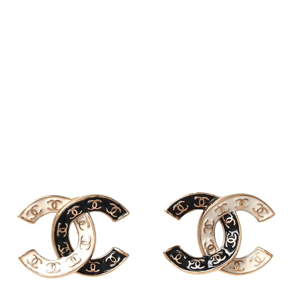 Chanel Enamel CC Logo Earrings Gold Black White 1 of 5