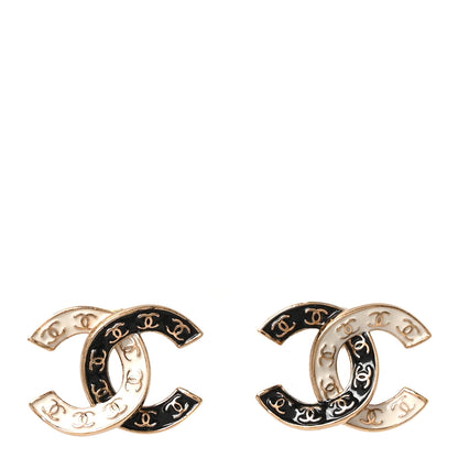 Chanel Enamel CC Logo Earrings Gold Black White 1 of 5