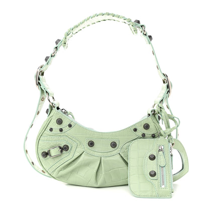 Balenciaga Extra Supple Calfskin Crocodile Embossed Le Cagole Shoulder Bag XS Light Green 1 of 11