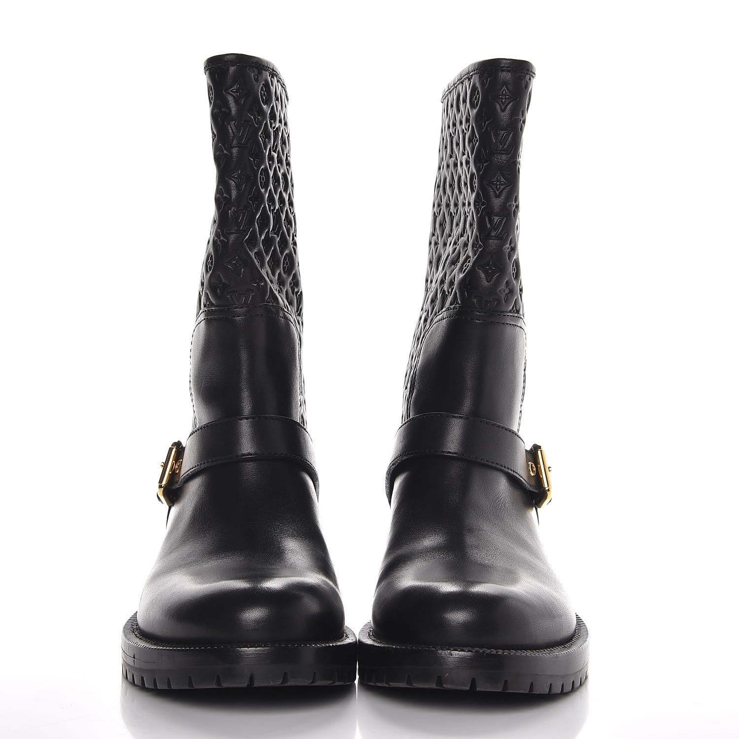 Louis Vuitton Calfskin Embossed Monogram Rebellion Half Boots 39 Black 2 of 8
