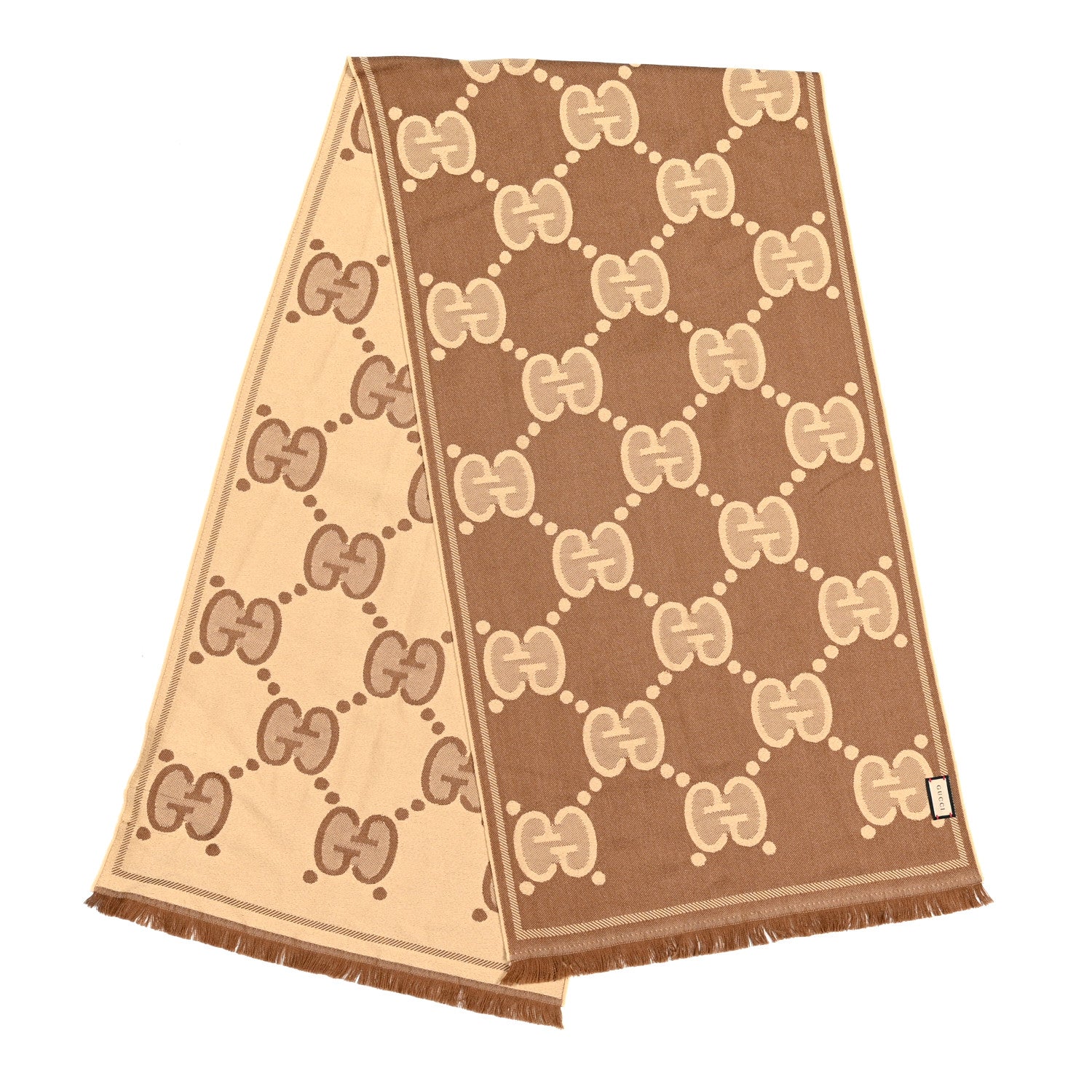 Gucci Wool Jacquard Monogram Jumbo GG Lady Nest Scarf Beige Dark Brown 2 of 6