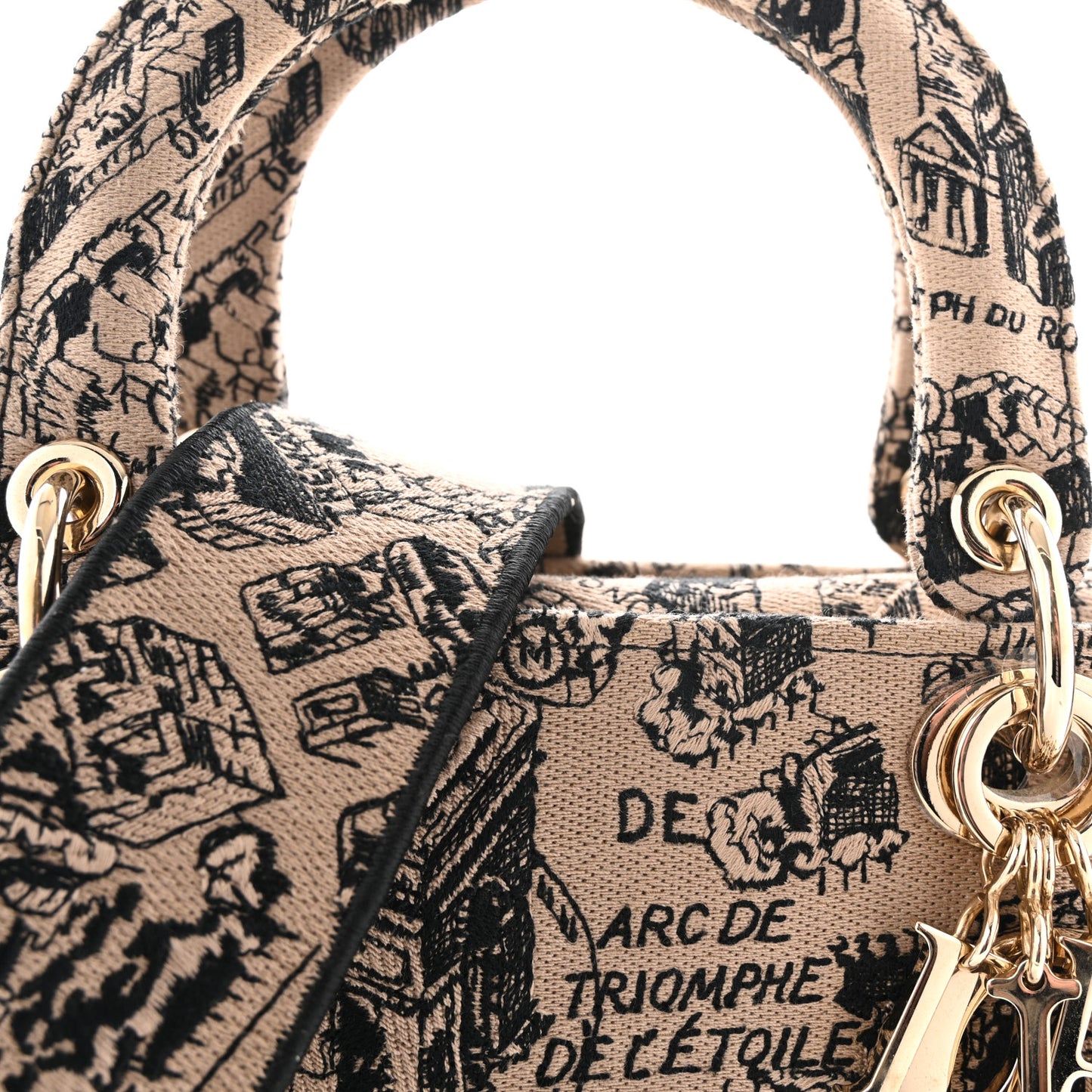 Canvas Embroidered Medium Plan de Paris Lady D-Lite Beige Black