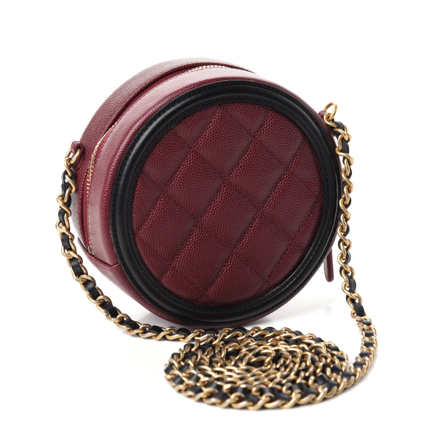 Caviar Quilted Round Filigree Crossbody Burgundy Black