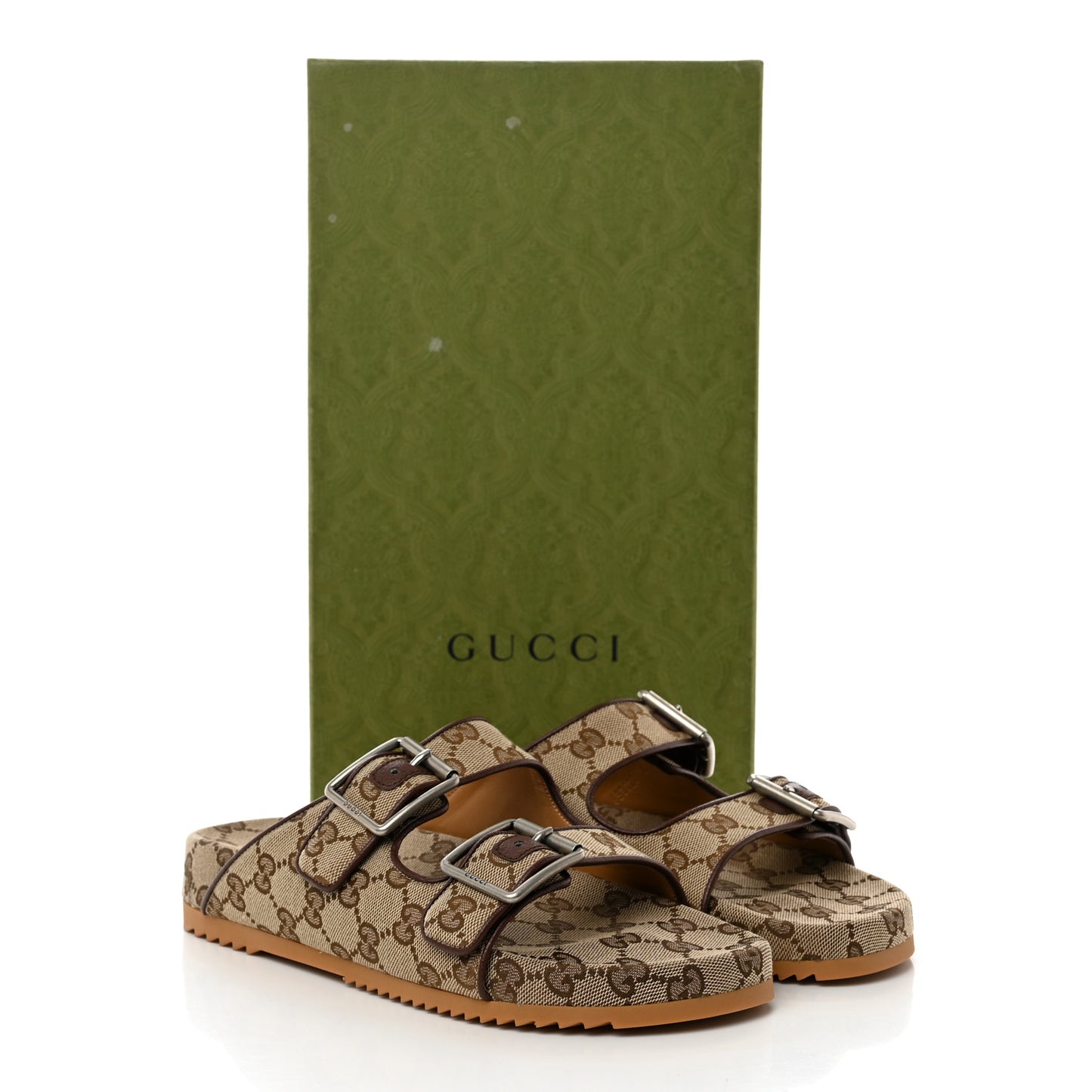GG Monogram Lavaredo Eco Fabric Mens Slide Sandals With Straps 6 Beige Ebony Light Brown