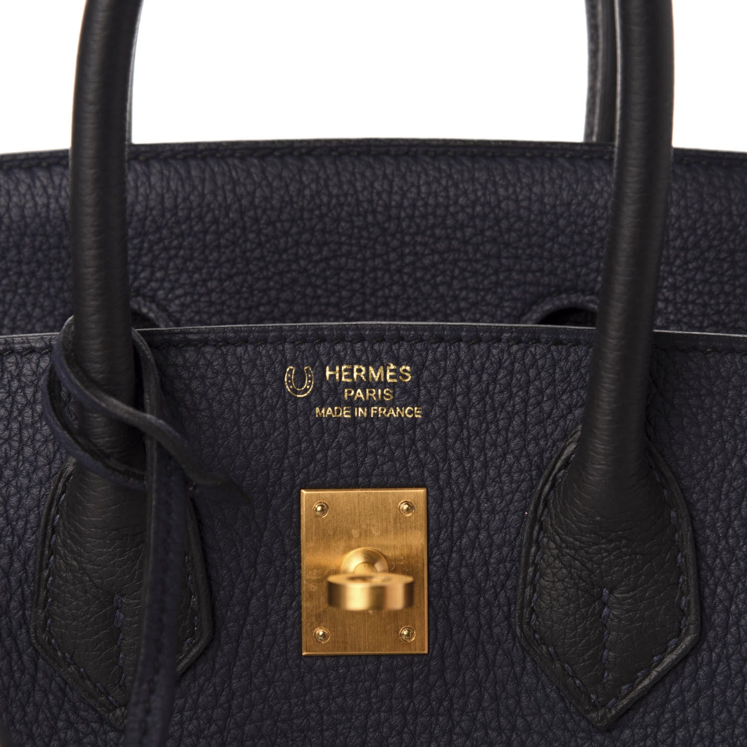 Hermes Togo Horseshoe Birkin 25 Bleu Nuit Black 5 of 12