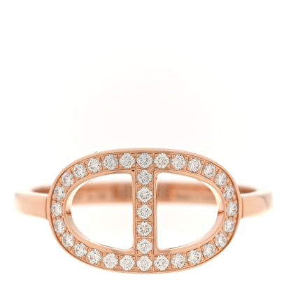 Hermes 18K Rose Gold Diamond MM Chaine d'Ancre Contour Ring 56 7.5 1 of 5