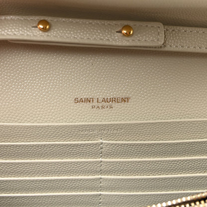 Saint Laurent Grain De Poudre Matelasse Chevron Monogram Chain Wallet Crema Soft 6 of 10