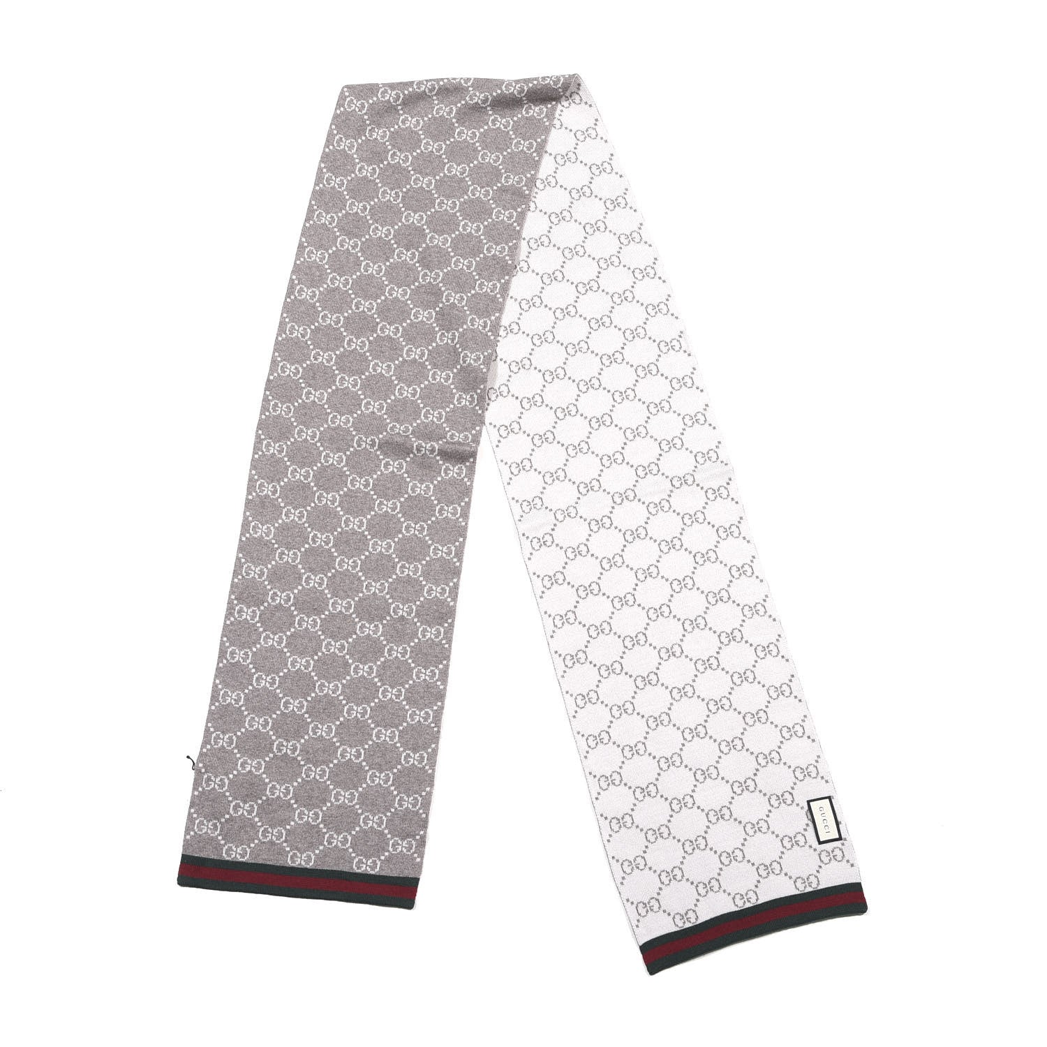 Gucci Wool Tricot GG Monogram Web Solange Scarf Coffee Ivory 2 of 4