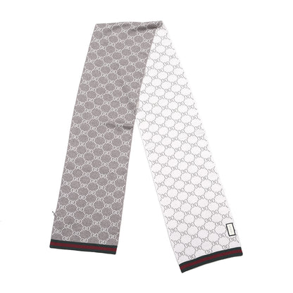 Gucci Wool Tricot GG Monogram Web Solange Scarf Coffee Ivory 2 of 4