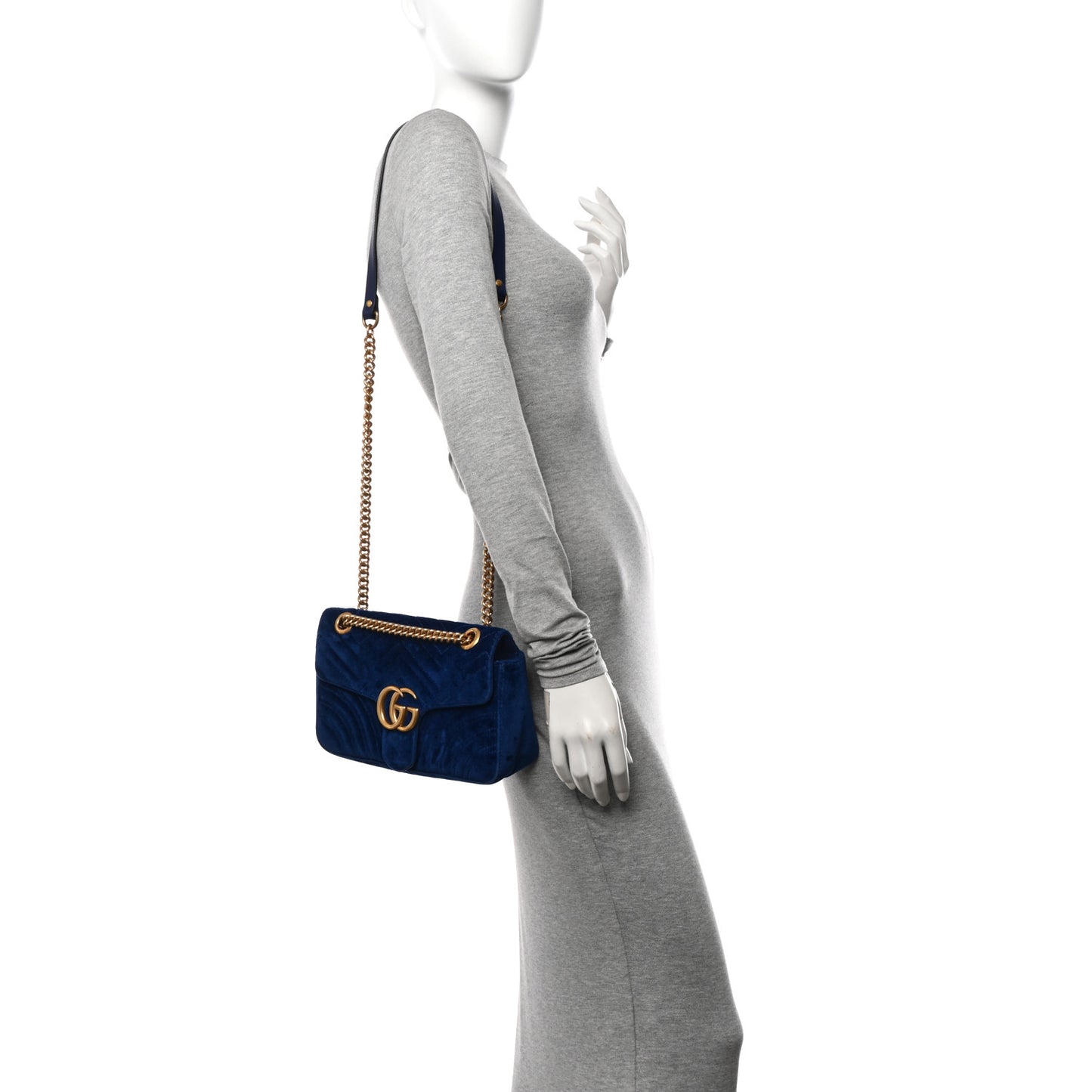 Velvet Matelasse Small GG Marmont Shoulder Bag Cobalt Blue