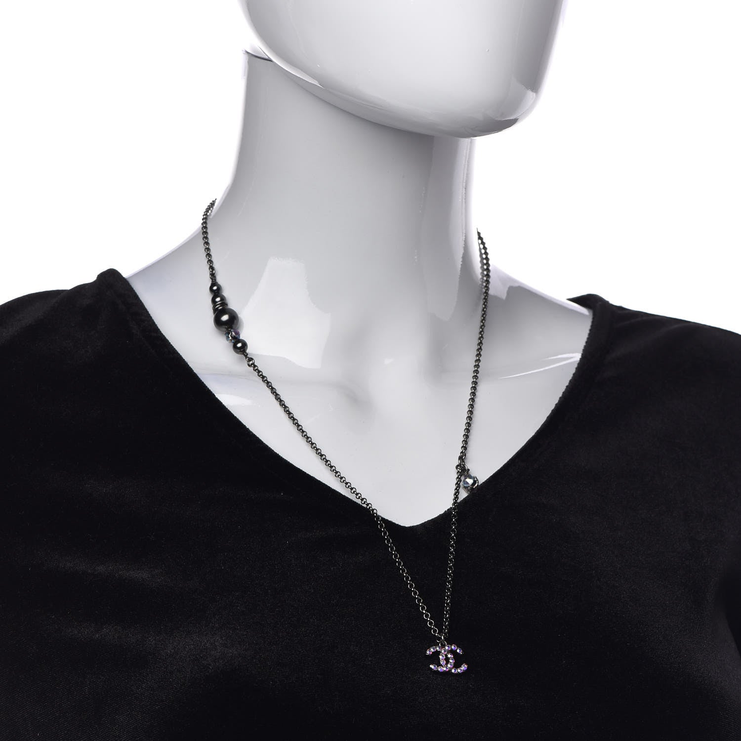 Chanel Ruthenium Crystal CC Necklace Iridescent Purple 2 of 7