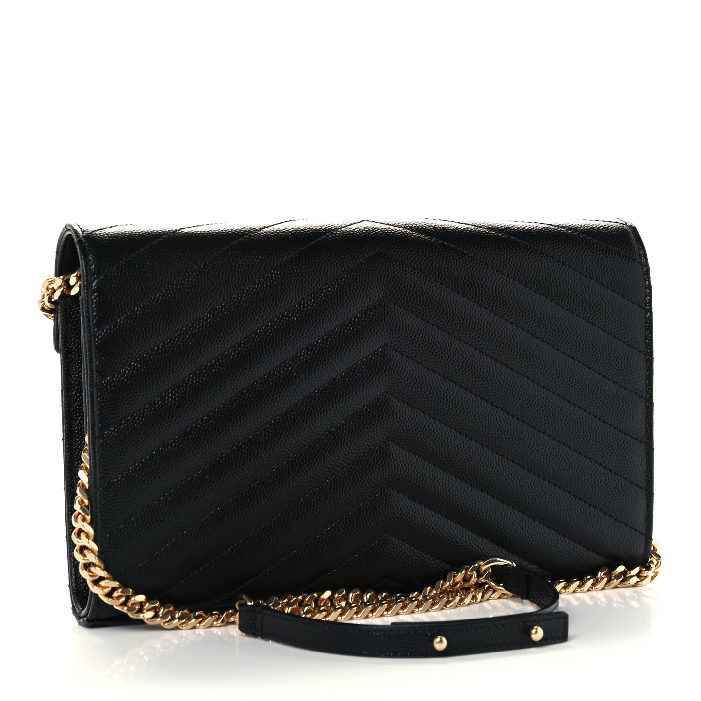 Grain De Poudre Matelasse Chevron Monogram Chain Wallet Black