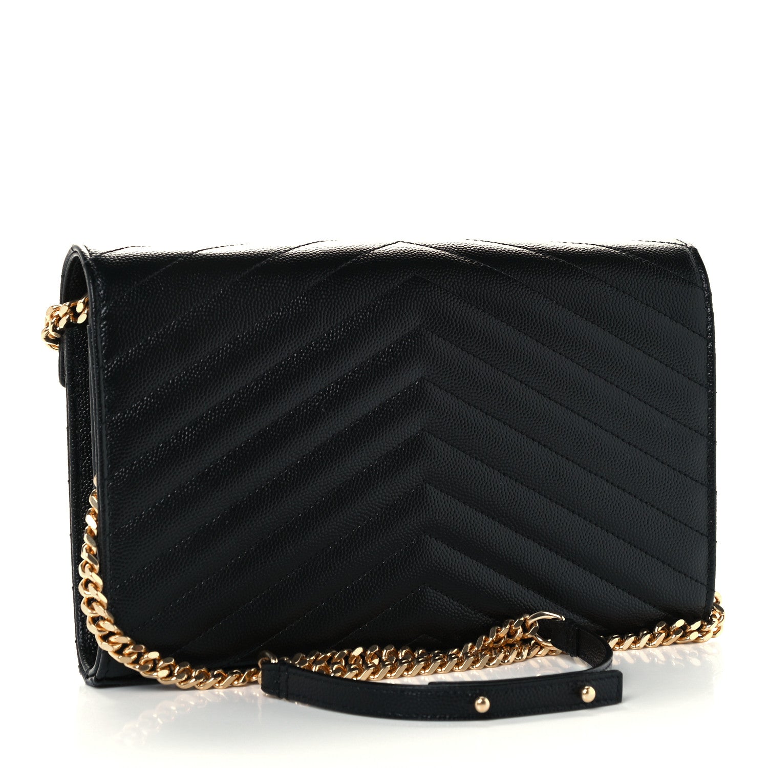 Saint Laurent Grain De Poudre Matelasse Chevron Monogram Chain Wallet Black 3 of 11