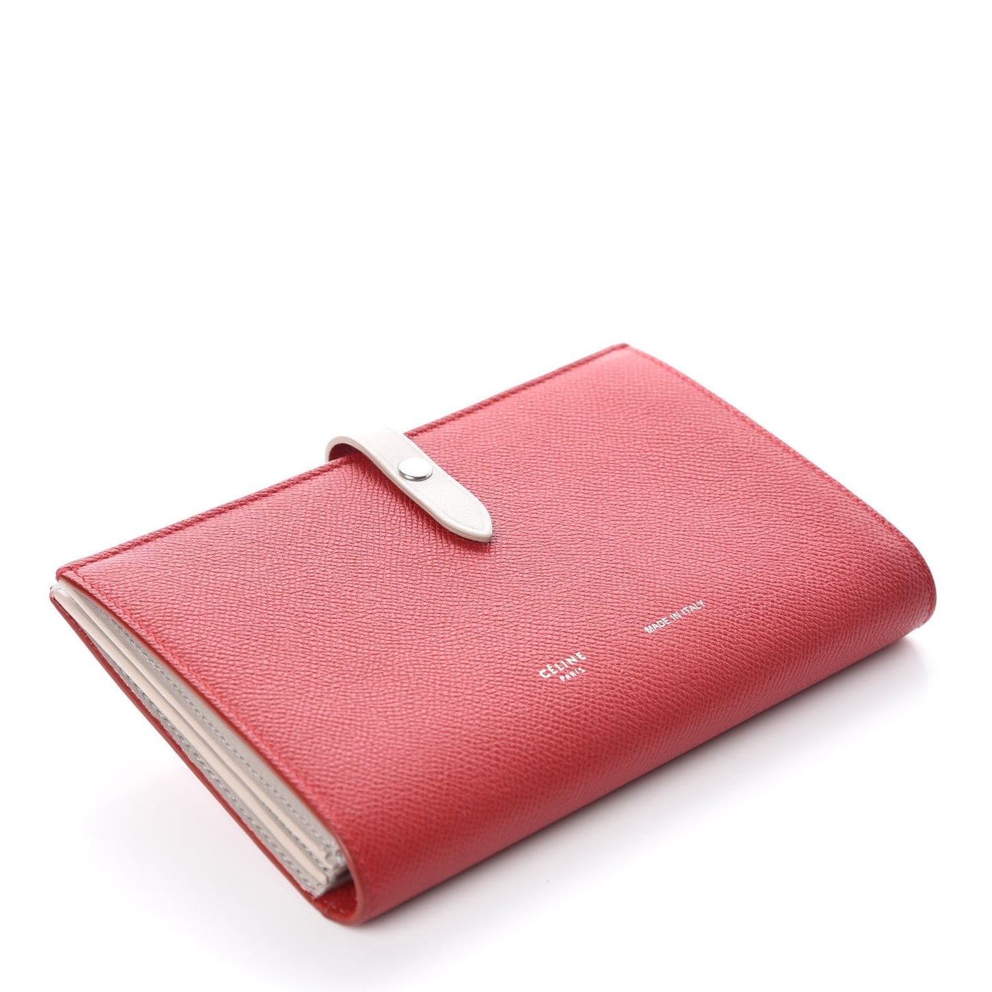 Grained Calfskin Large Multifunction Strap Wallet Pop Red
