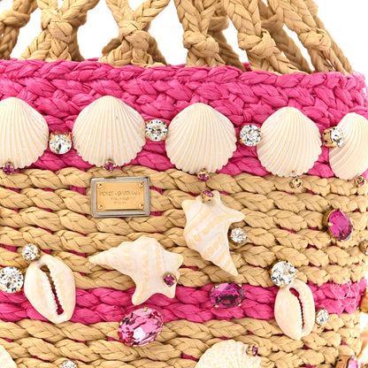Dolce & Gabbana Raffia Crystal Seashell Bucket Bag Natural Pink 7 of 10