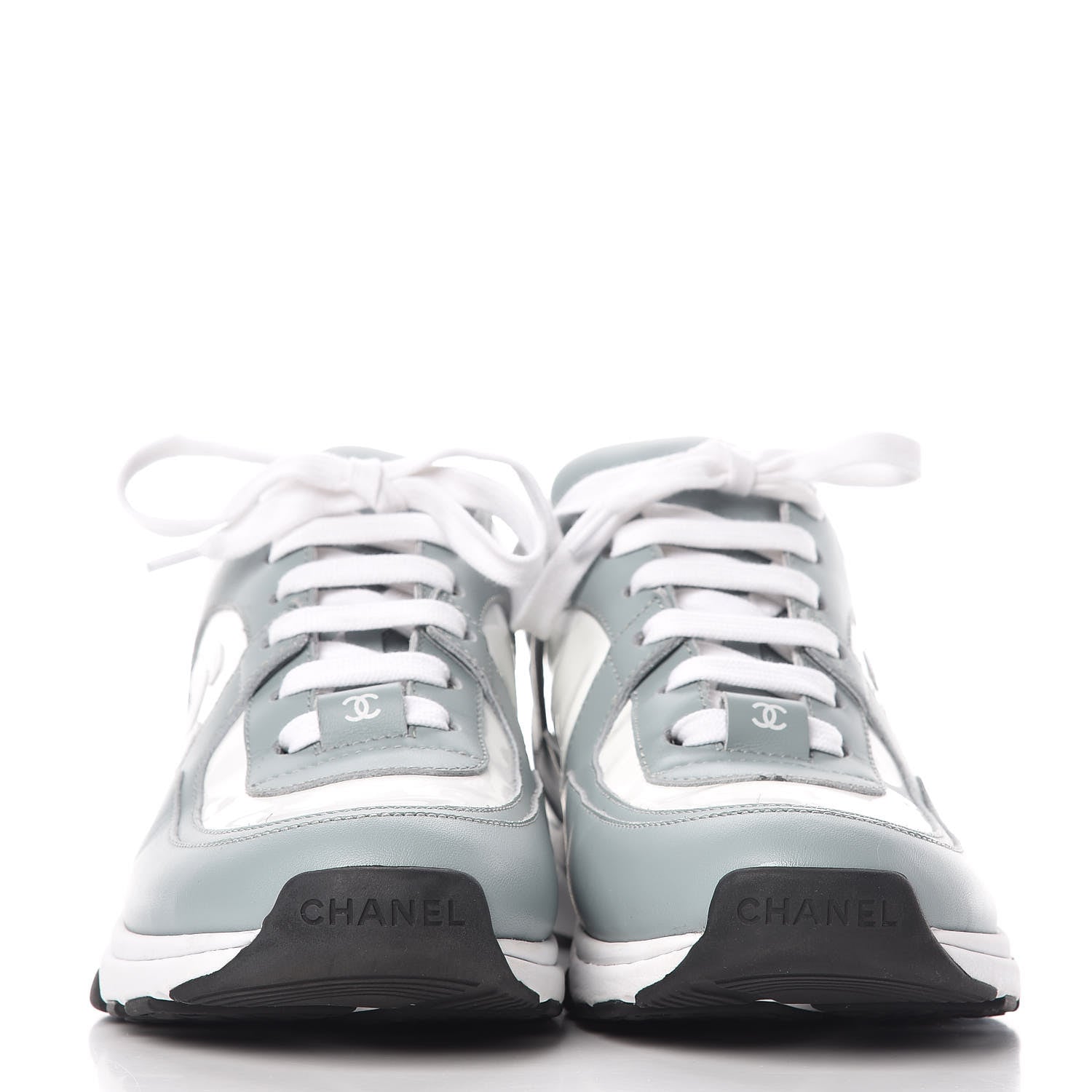 Chanel Patent Calfskin CC Womens Sneakers 37 White Light Blue 2 of 11