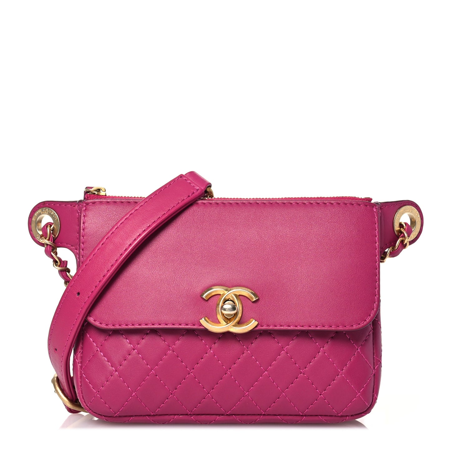 Calfskin Quilted Waist Bag With Coin Purse Fuchsia