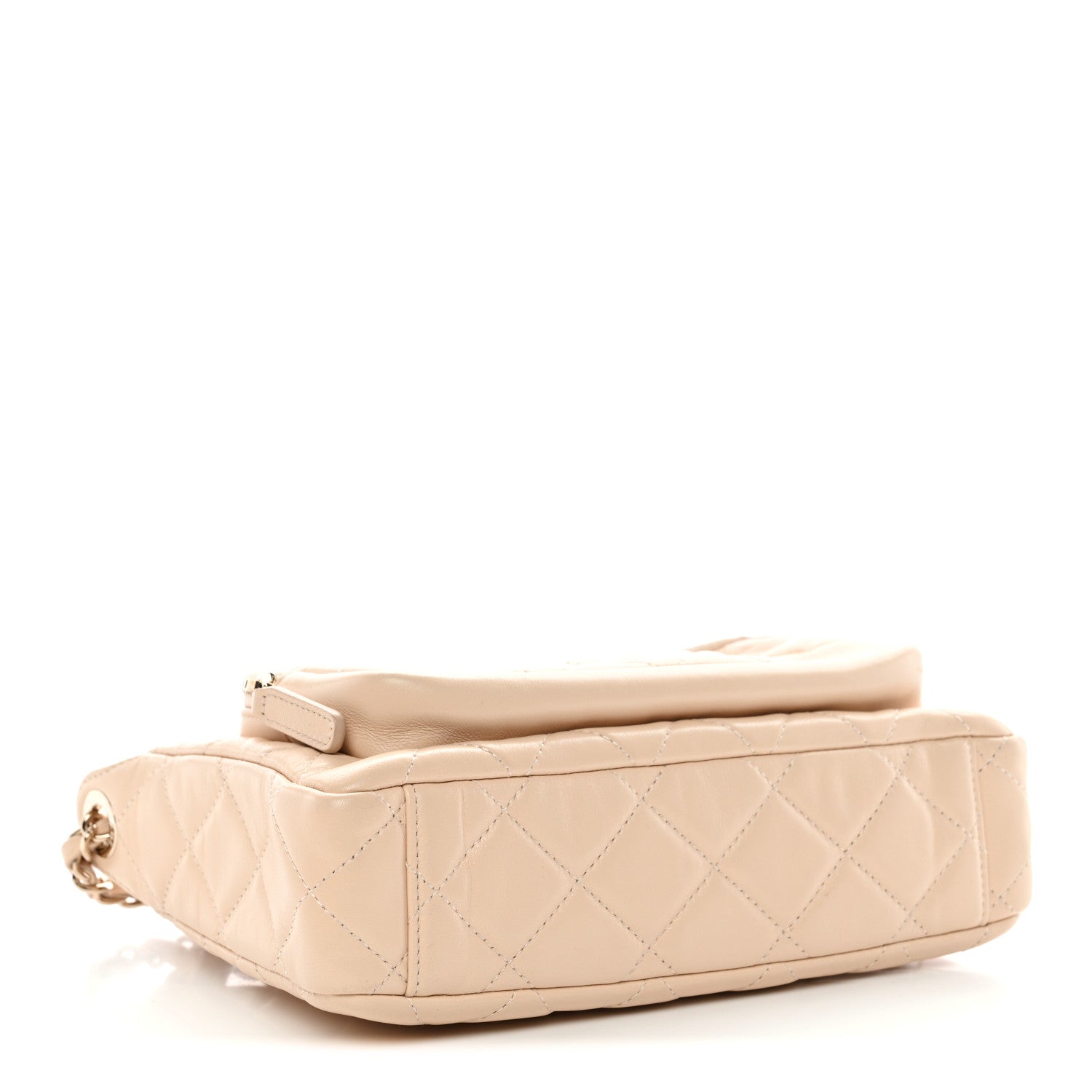 Chanel Shiny Crumpled Lambskin Quilted Small Preppy Pocket Clutch With Chain Beige 4 of 11