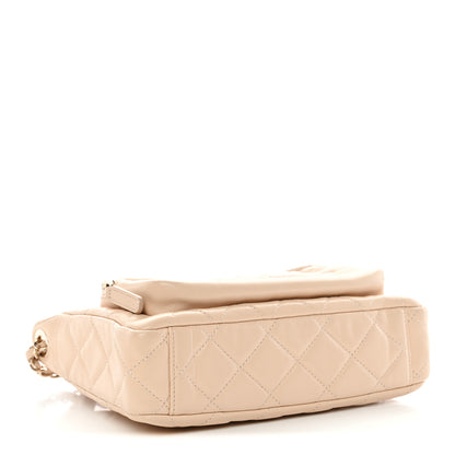 Chanel Shiny Crumpled Lambskin Quilted Small Preppy Pocket Clutch With Chain Beige 4 of 11