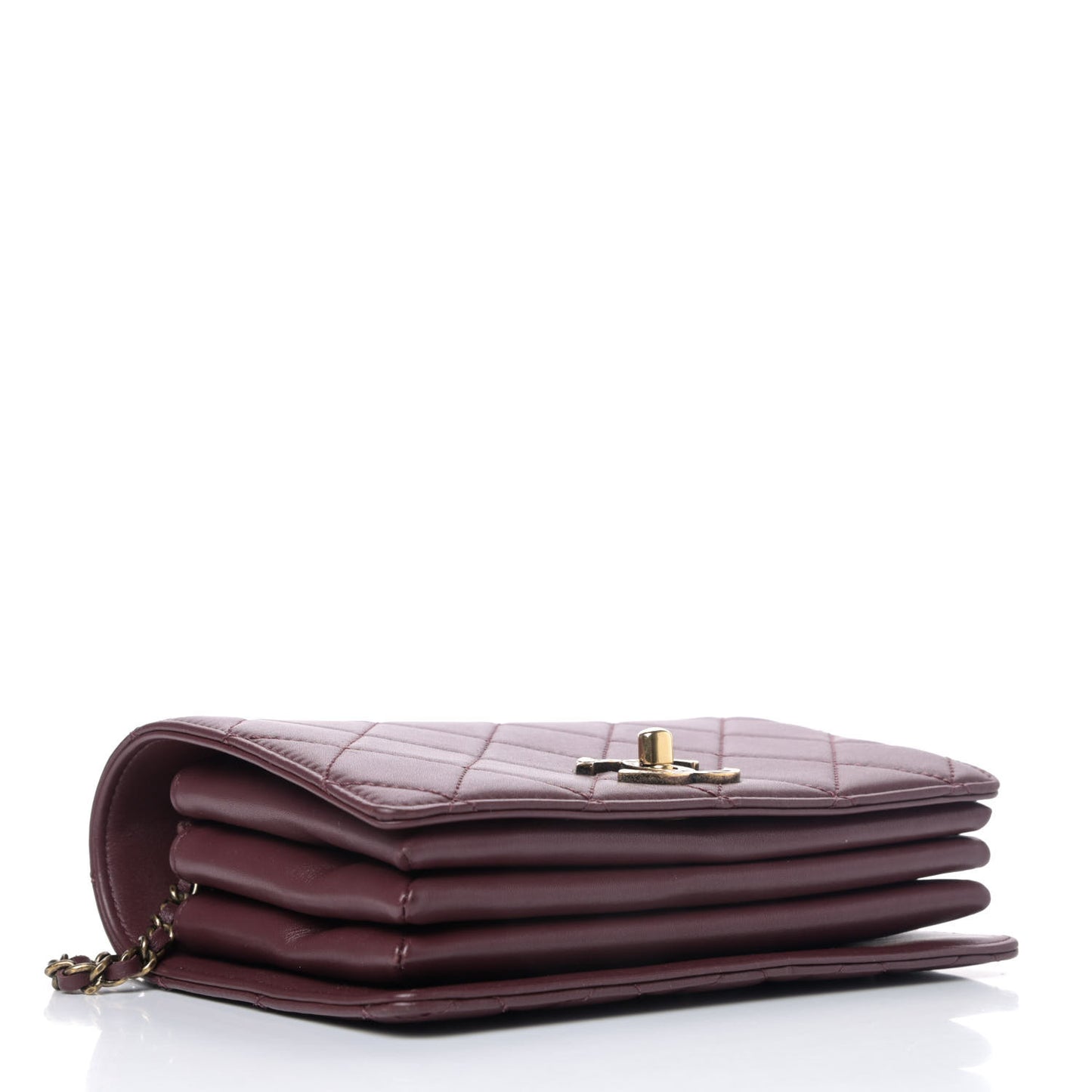 Iridescent Sheepskin Quilted Enamel Top Handle Bag Burgundy