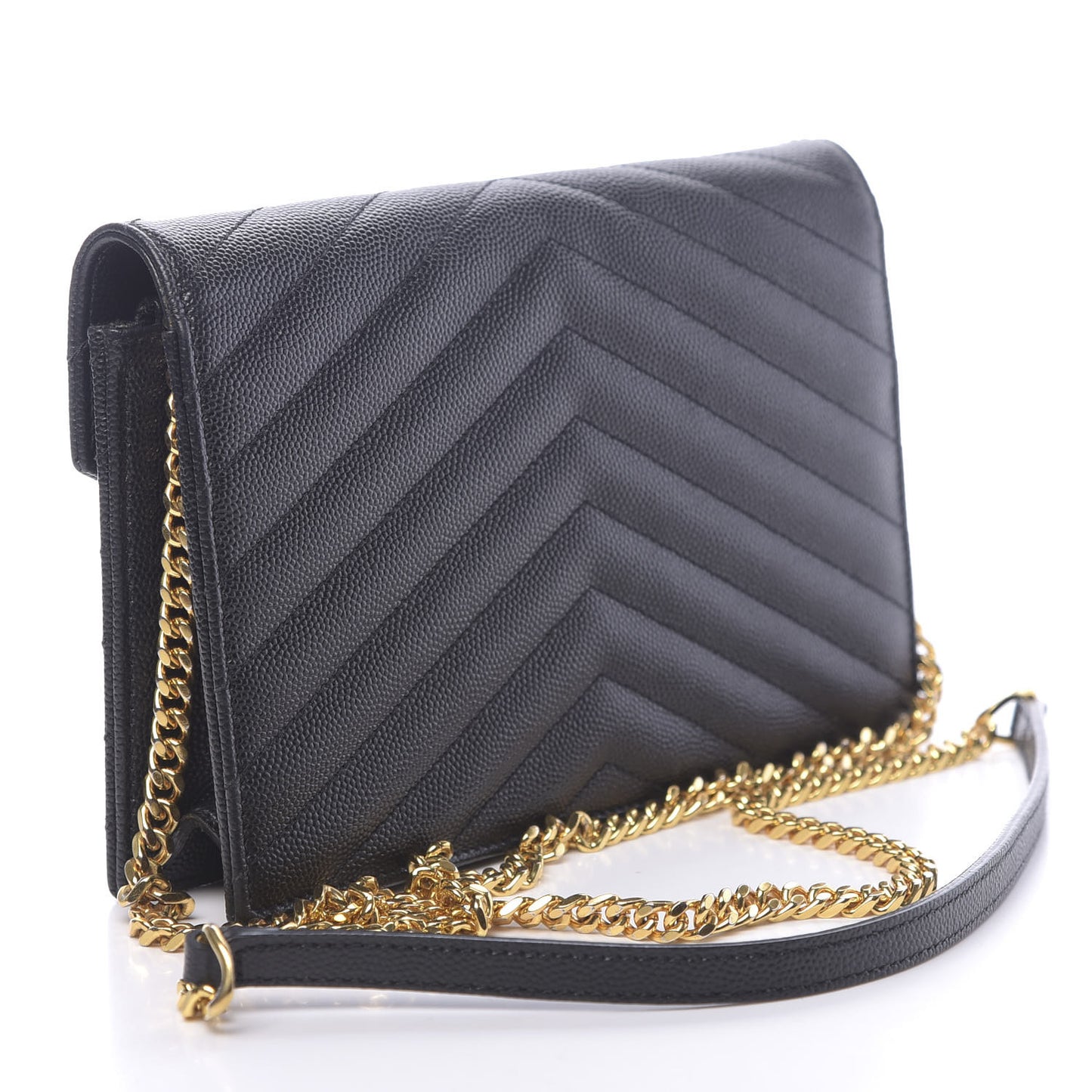 Grain De Poudre Matelasse Chevron Monogram Envelope Chain Wallet Black