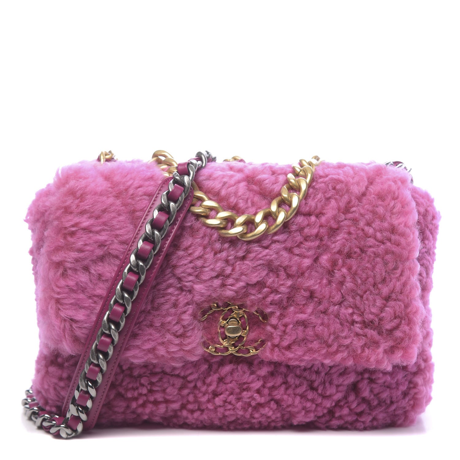 Chanel Shearling Sheepskin Medium 19 Flap Pink 1 of 11