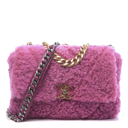 Chanel Shearling Sheepskin Medium 19 Flap Pink 1 of 11