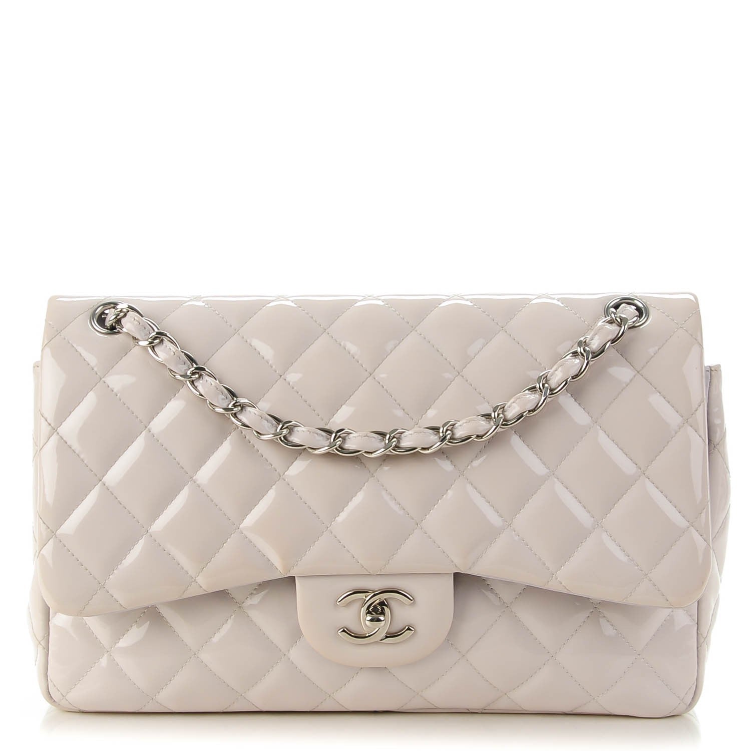 Chanel Patent Quilted Jumbo Double Flap Light Grey 1 of 8