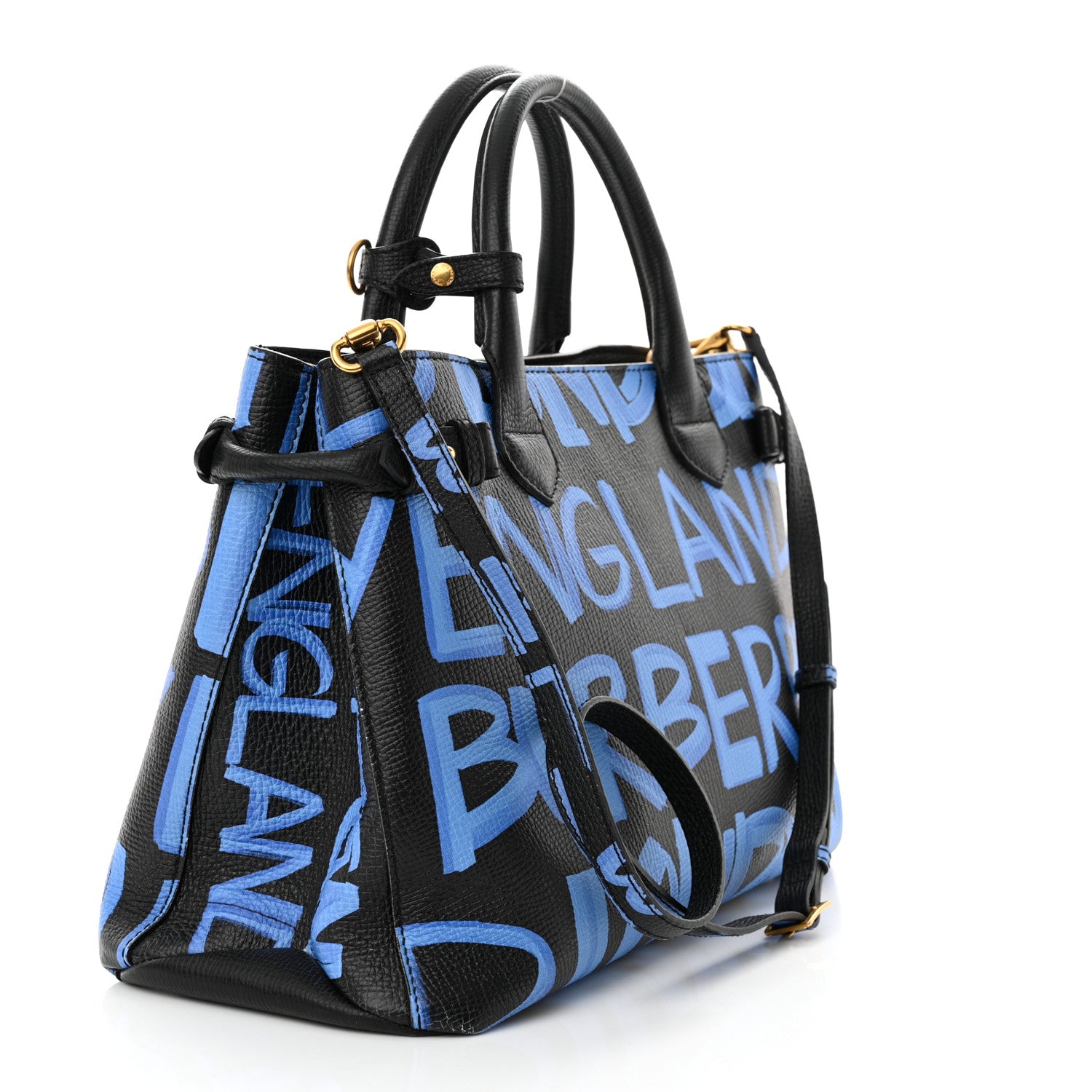Burberry Grainy Calfskin Graffiti Print Medium Banner Tote Black 3 of 14