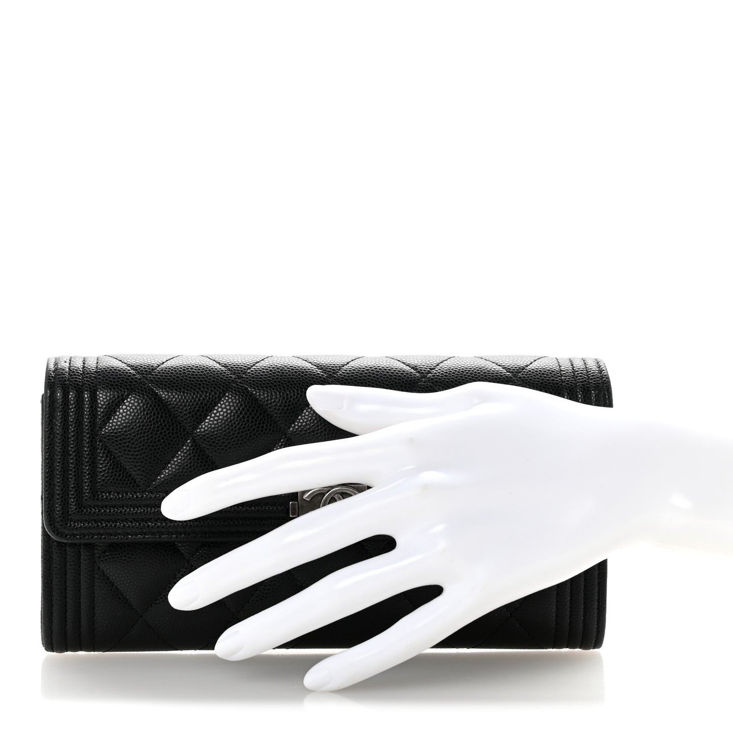 Caviar Quilted Large Boy Gusset Flap Wallet Black