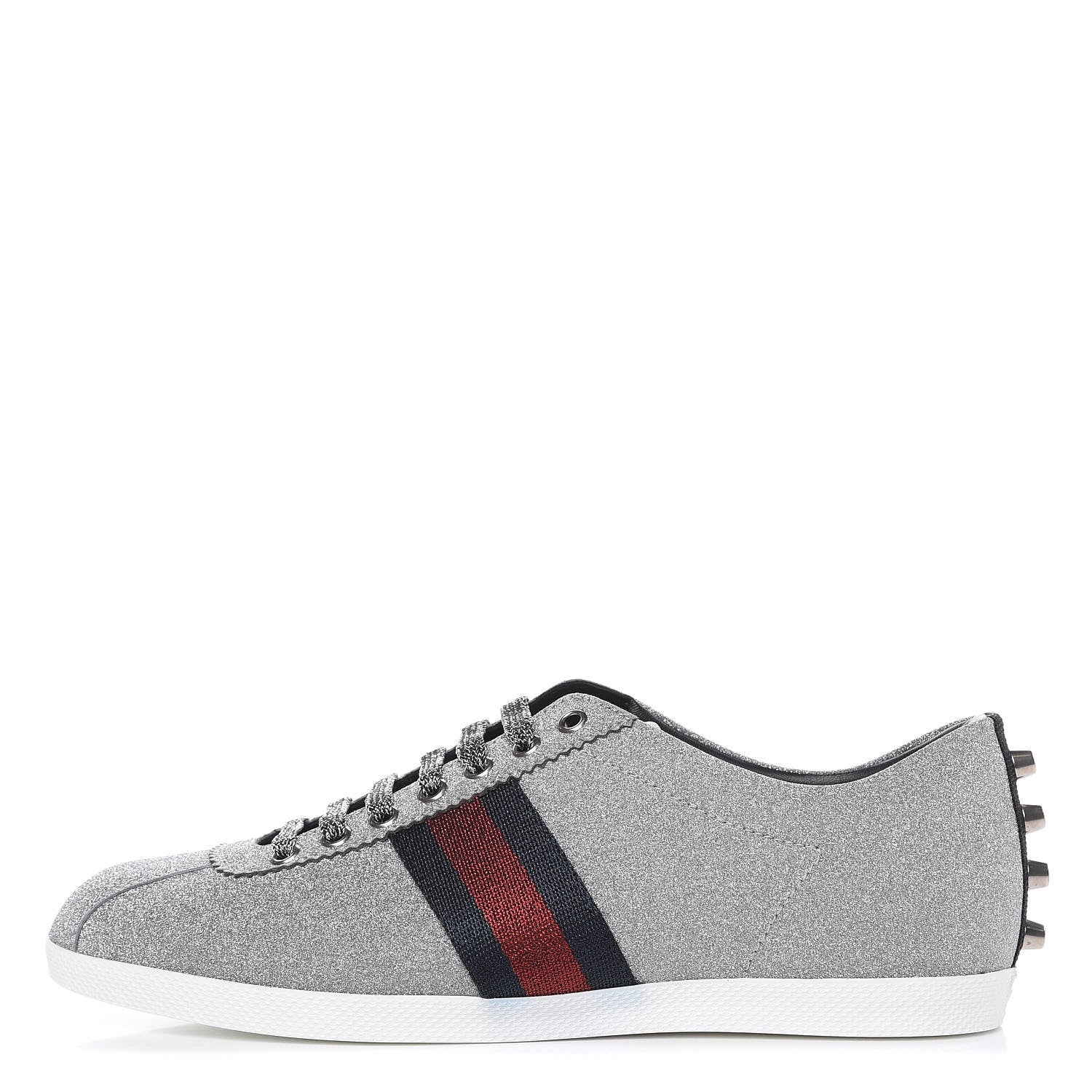 Gucci Glitter Fabric Studded Web Mens Sneakers 8.5 Silver 1 of 10