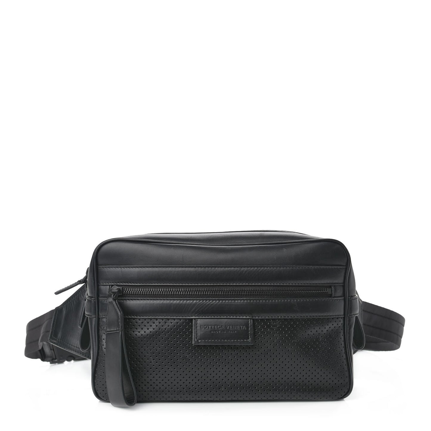 Perforated Calfskin Leggero Intrecciato Belt Bag Black