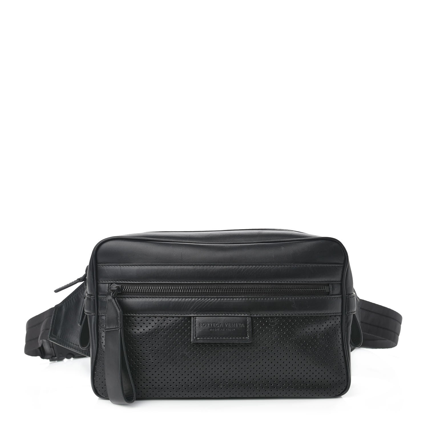 Bottega Veneta Perforated Calfskin Leggero Intrecciato Belt Bag Black 1 of 13