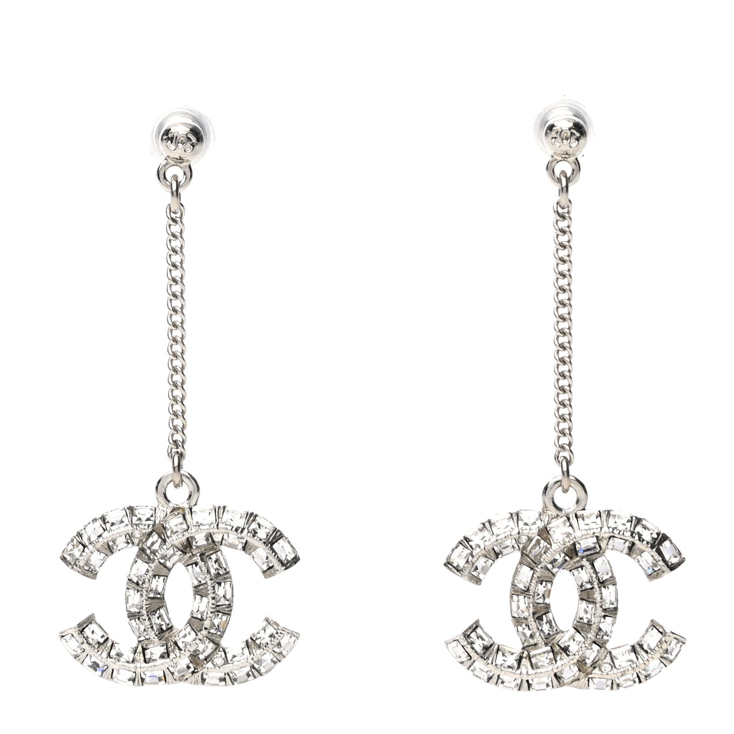 Chanel Baguette Crystal CC Drop Earrings Silver 1 of 4