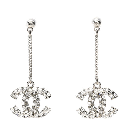 Chanel Baguette Crystal CC Drop Earrings Silver 1 of 4