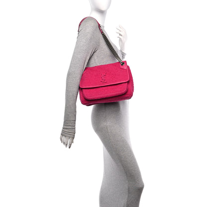 Saint Laurent Boucle Tweed Monogram Medium Niki Chain Satchel Pink 2 of 12